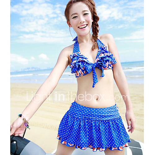 Womens Korean Wave Point Skirt Sweet Nylon and Spandex Three Pieces Bikini
