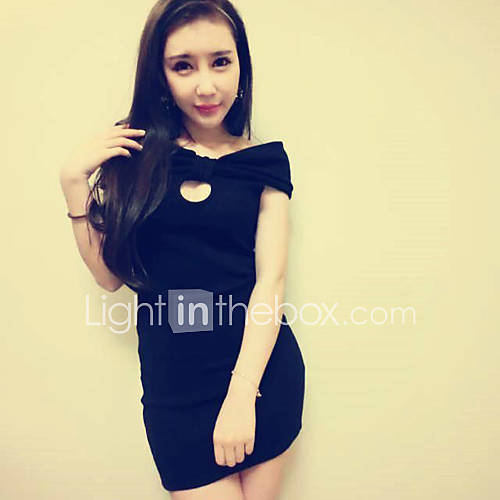 Yimei Casual Sexy Cut Out Slim Over Hip Dress(Black)
