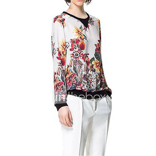 Womens Printed Chiffon Blouse with Round Colar