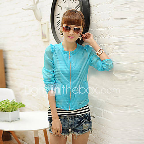 Loongzy Womens Korean Long Sleeve Thin Sunscreen Ventilate Blue Shirt
