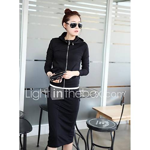 Womens Spring Fashion Zippered Hooded Suit(Hoodie Skirt)