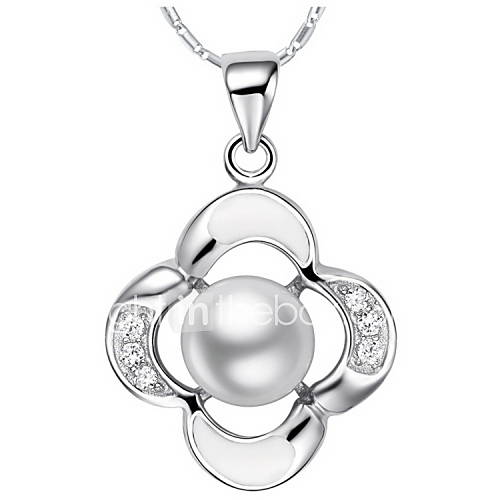 Fashion Flower Shape Silvery Alloy Womens Necklace With Imitation Pearl(1 Pc)