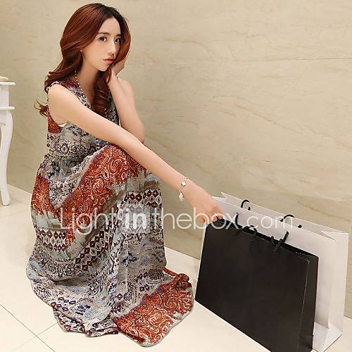 Womens Bohemian Sleeveless Strap Floral Chiffon Seaside Maxi Dress