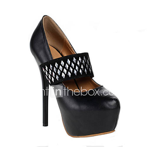 Sunday Womens Stiletto Heel Platform Pu Leather Solid Color Black Pumps
