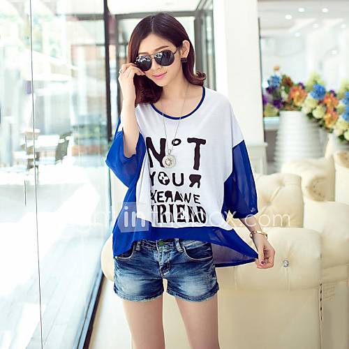 Womens Contrast Color Print Loose T shirt