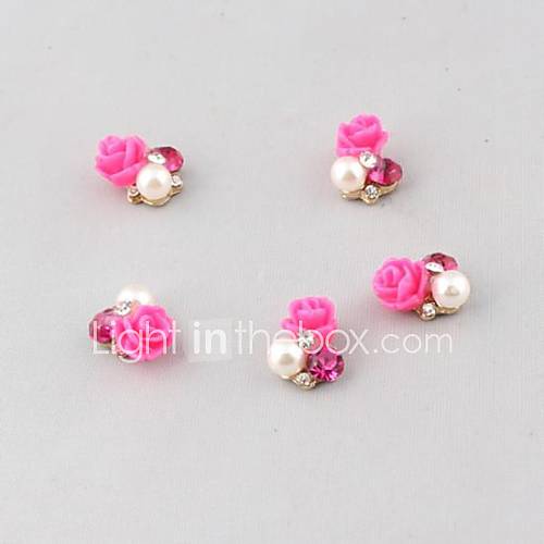 1PCS Gold 3D Alloy Multicolor Diamond White Imitation Pearl Red Flower Nail Art Decorations