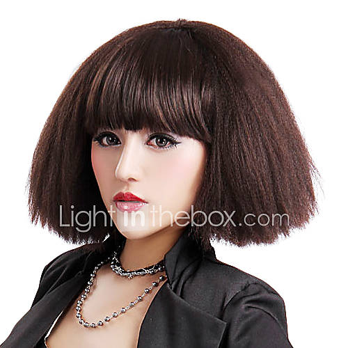 Fancy Ball Capless Synthetic Party Wig Capless Short Brown Curly Shaggy haired Bob Wig Full Bang