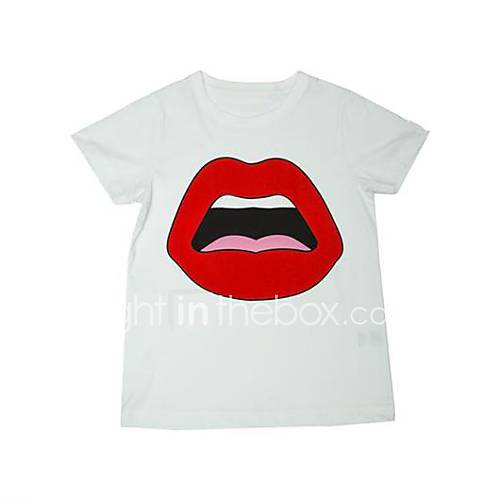 Womens Round Collar France Lips Printed T Shirt
