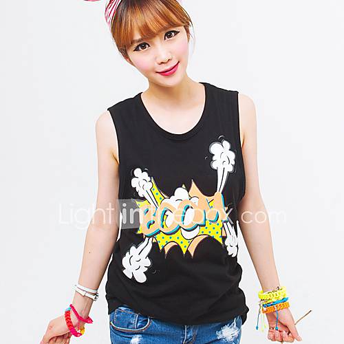 [Pashong] Womens Round Collar Soft Tank with Boom Print (More Colors)
