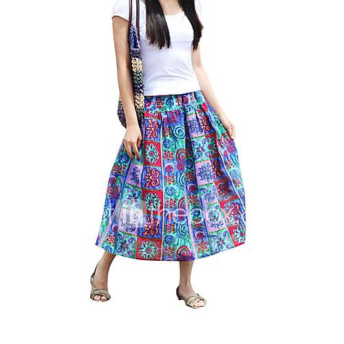 Womens Long Maxi Floral Printed Folk Elastic Skirts