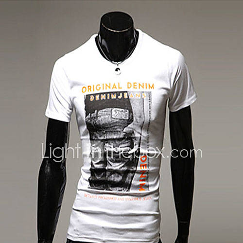 Uyuk Mens Casual White Round Neck Floral Print Short Sleeve T Shirt