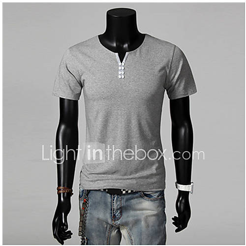 ZZT Small Multi  Button Short Sleeve V Neck MenS Casual Korean Version T Shirt