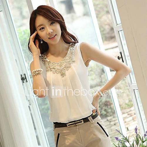 E Shop 2014 Summer Sleeveless Double Deck Chiffon Vest (White)