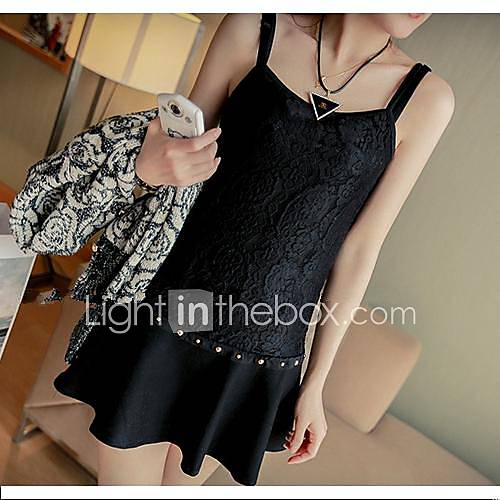 Womens Lace Stitching Rivet Condole Belt Dress