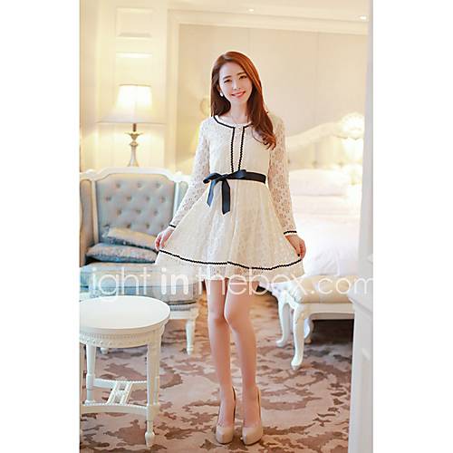 Womens Spring New Design Princess Style Slim Hollow Lace Dress