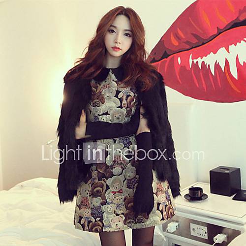 Womens Spring Korean Doll Collar Bear Print Vest Dress