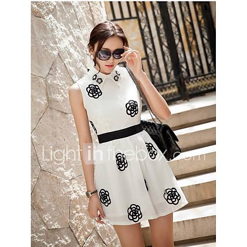 Womens Sleeveless Embroidered Flower Slim Dress