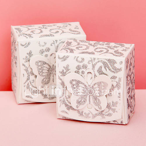 Glistening Silver Favor Box With Butterfly Top (Set of 12)