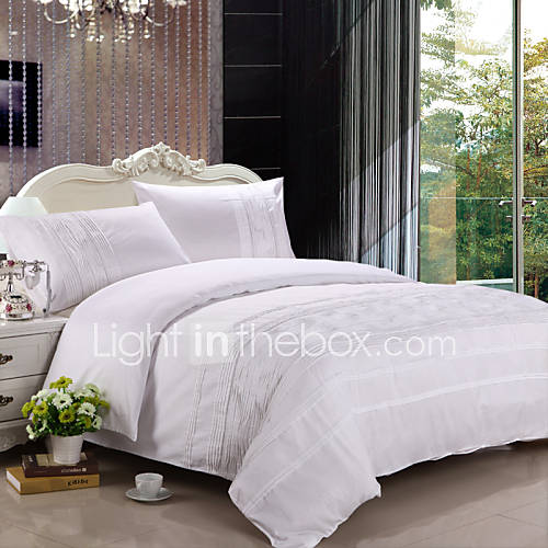 Duvet Cover Set,3 Piece 100% Cotton Classic Embroidery White