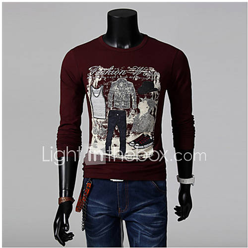 ZZT Embroidered Standard Cotton MenS Round Neck Long Sleeved T Shirt