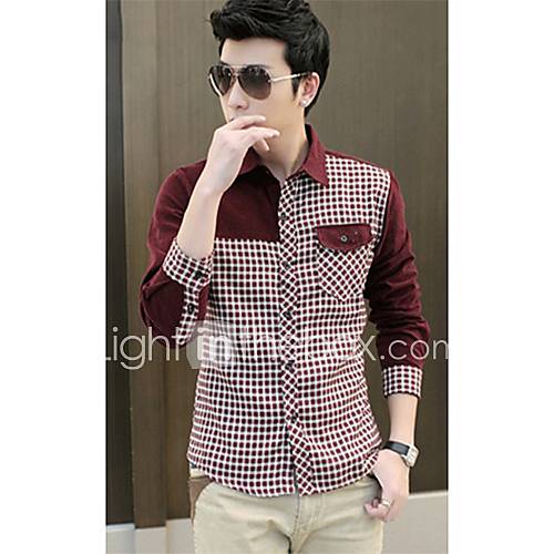 Mens Contrast Color Long Sleeve Plaids Shirts