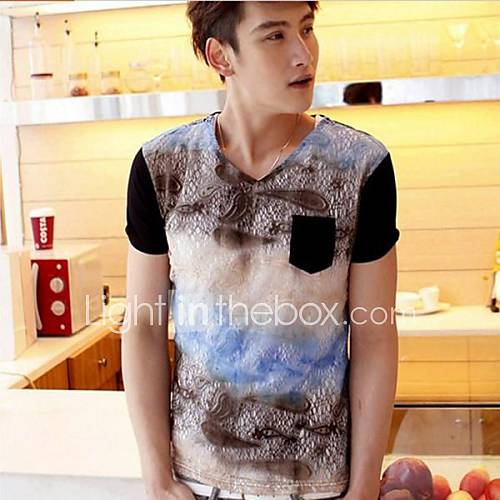 Mens V Neck Slim Casual Short Sleeve T shirt(Acc Not Included)