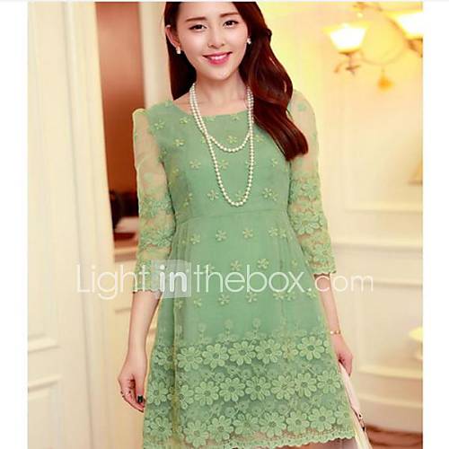 Womens 3/4 Sleeve Embroidery Mini Dress