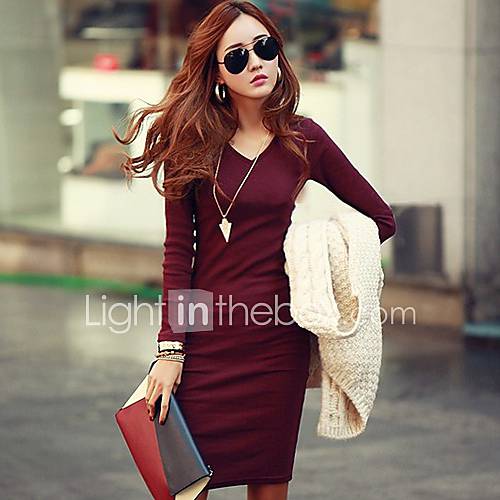 Meitiantian Knit Autumn Winter Dress (Wine)