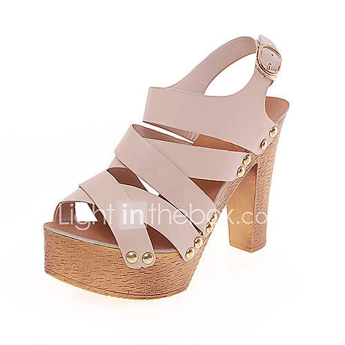 ELF Shoes Womens Elegant Peep Toe Platform Slingbacks Chunky Heel PU Leather Shoes