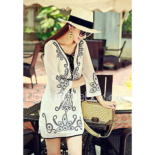 Rxhx Beads 3/4 Sleeve Chiffon Dress (Screen Color)