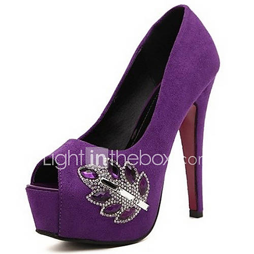 Sunday Womens Platform Stiletto Heel Suede Open Toe Rhinestone Purple Peep Toe