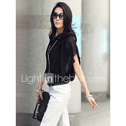 Womens Ruffle Hemline Short Sleeve Chiffon Shirt