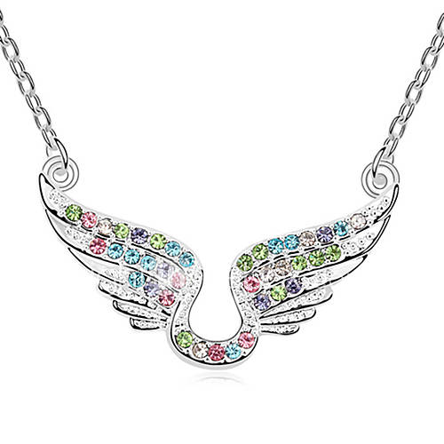 Xiaoguo Womens Lovely Cupid Wings Crystal Necklace(Screen Color)