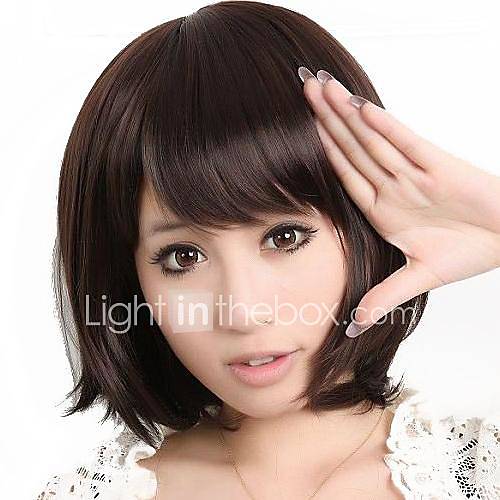 Capless Short Curly Hair Dark Brown Stylish Synthetic Side Bang Wigs