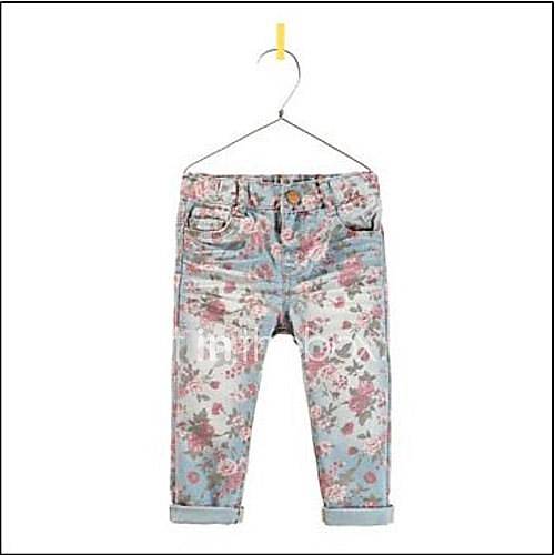 Girls Flower Printing Jeans Pant