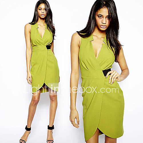 Womens V Collar Irregular Hem Slim Dress