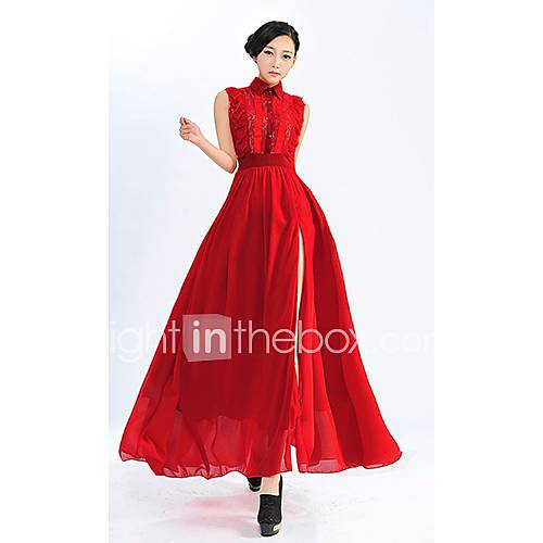 Swd Womens Side Split Waisted Sexy Dress (Red)