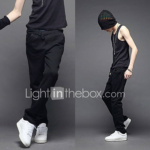 Shishangqiyi Circular Design Patch Pockets Korean Couple Male Sports Pants(Black)