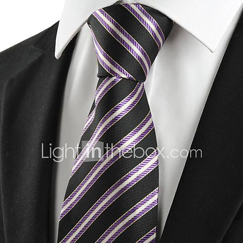 Tie New Striped Purple Black JACQUARD Mens Tie Necktie Wedding Holiday Gift