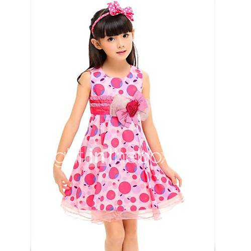 Girls O nock Bowknot And Belt Flower Sleevless Summer Dress Children Clothing