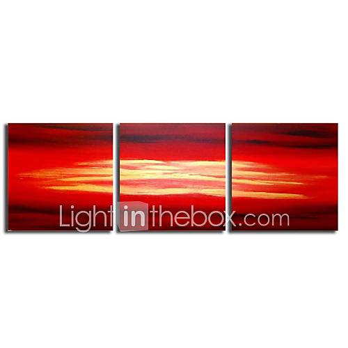 Hand Painted Oil Painting Abstract Dusk Scene with Stretched Frame Set of 3