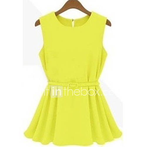 Rxhx Ol Knit Chiffon Pleated Above Knee Dress (Yellow)