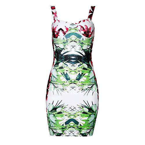 Multi Colors Printed Sexy Strap Bodycon Bandage Dress