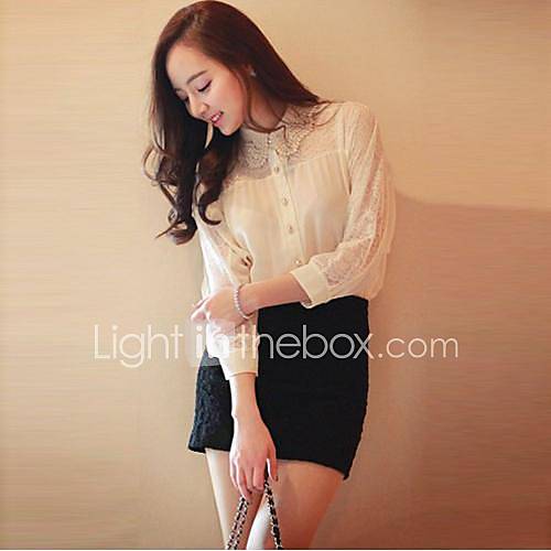 Womens Long Sleeve Lace/Chiffon Blouse