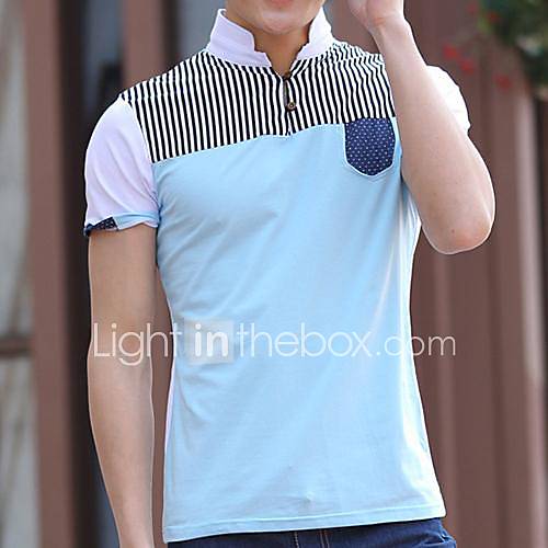 Mens Tip Collar Korean Style Stripes Stitchin T Shirt