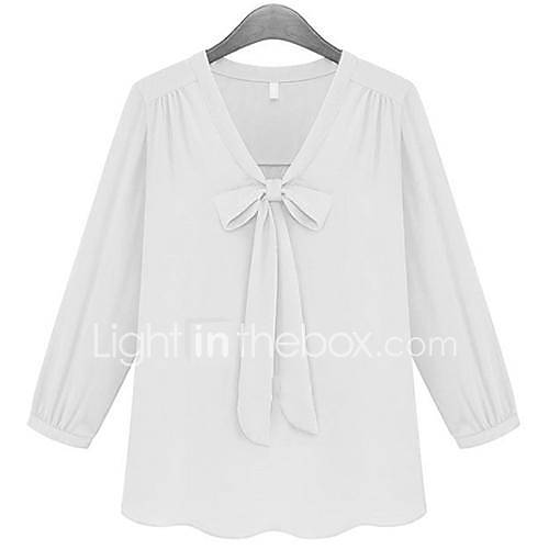 Womens V Neck Bow Tie 1/2 Length Sleeve Chiffon Shirts