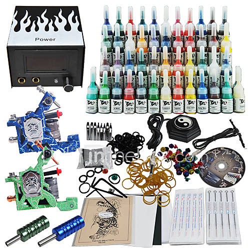 Popular Tattoo Kit 2 Machine Guns 54Color Inks Power Supply