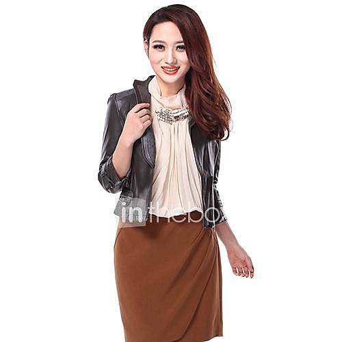 Cerel Lapel Fashion Sheepskin Leather Short Jacket