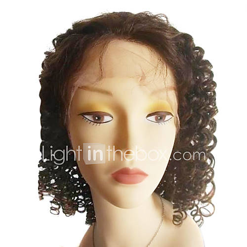 Brazilian Virgin Hair Natural Color 14 Inch Length Loose Curly Full Lace Wig Swiss Lace 130 Density
