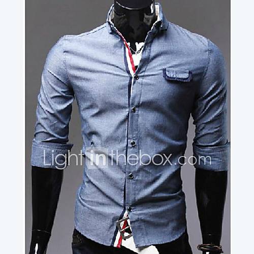 Mens Slim Solid Color Long Sleeve Shirt